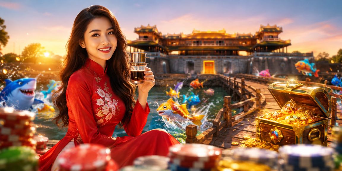 Người mặc áo dài truyền thống tại Huế tham gia trò chơi săn cá trực tuyến trên thiết bị di động